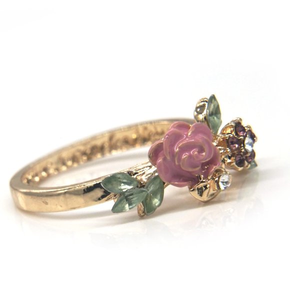 🎉HOST PICK🎉 Enameled Pink Rose Gold Ring with Rhinestones. - Picture 2 of 4